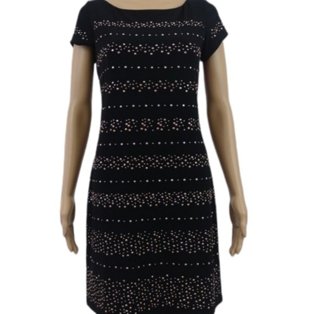 White House Black Market Black Dress with Gold Accents - Picture 7 of 7